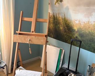 Another view of the artist floor easel and portable painters cart