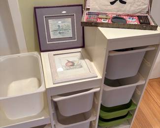 Storage bins and Asian calligraphy set