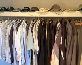 Men's clothing (size M - L), jackets, and ball caps