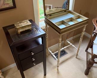 Side tables and antique jewelry table with top mirror