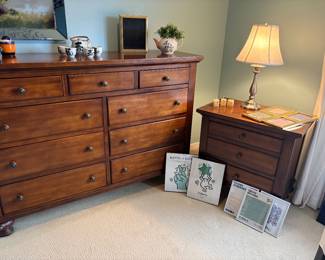 9-drawer dresser and 3-drawer nightstand - excellent condition, lamp with Stiffel shade, and more!
