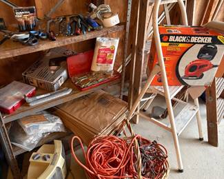 Outdoor extension cords, step ladder, garden and hand tools