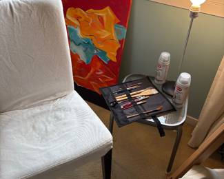 Side table, side chair, artist light and artist spatulas