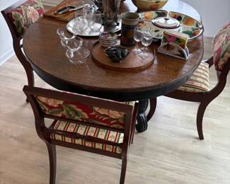 Oval dining table with 4 chairs - black base - circa 1930's