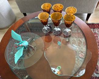 Glassware, glass platter and lazy susan