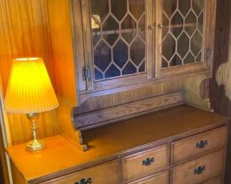 Wooden Hutch  Chest Of Drawers With Lamp