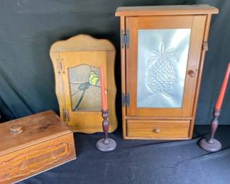 Wooden Kitchen Decor Lot  Stained Glass  Tinpunched 