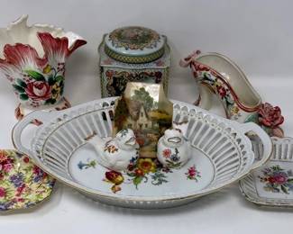 Vintage German Porcelain Dishes, Saltpepper ShakerTray, Vintage Shoe Figurinevase And More
