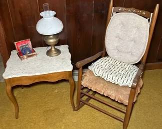 Marble Style Side Table And Bicentennial Medals