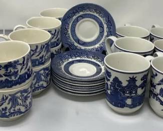 Churchill Willow Set Of 8 Teacups W Saucers And 6 Coffee Cups