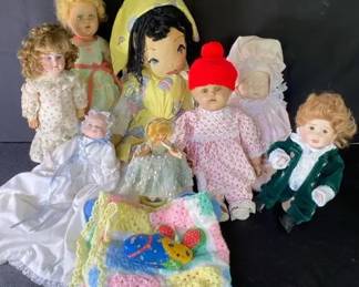 Vintage Dolls And Crochet Blanket