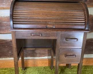 Childs wooden Roll top Desk With Wooden Photo Album