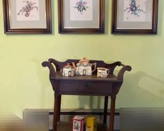 Antique Wooden Washstand With Floral Still Life Artwork And More