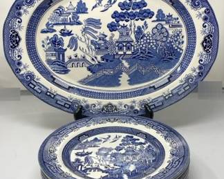 Churchill Willow Platter And Set Of 8 Dinner Plates