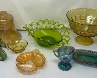 Vintage Westmoreland Console Bowl Carnival Glass Bartlett Collins Amber