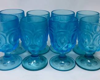 Vintage L.E. Smith Glass Company Moon  Stars Goblets, Ice Blue