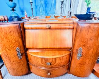 Art deco waterfall dry bar cabinet 