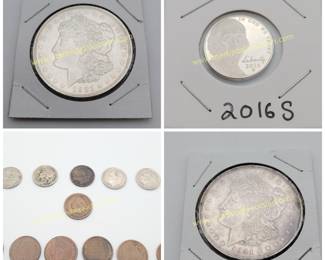 Morgan silver dollars and other coins
