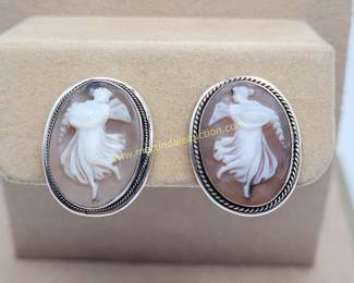 Vintage sterling silver cameo earrings 