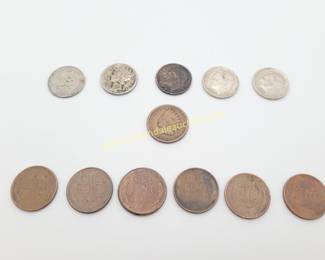 Old silver coins, wheat pennies, error penny, Indian head penny