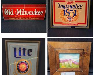 Vintage beer sign, small painting 