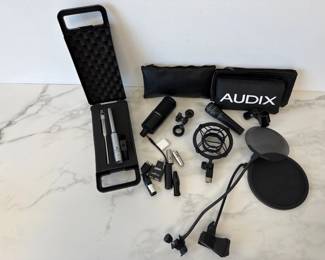 Lot 6376  Microphones IK Multimedia Reference Mic AudioTechnica AT2020 Behinger ECM 8000 Audix 5 Stands Misc. Pro Audio Music Recording