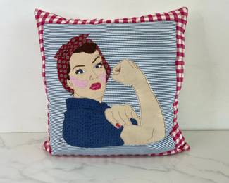 Lot 6049  Sarah Wiley Textile Art Rosie the Riveter Portrait Throw Pillow  Stitch Signed