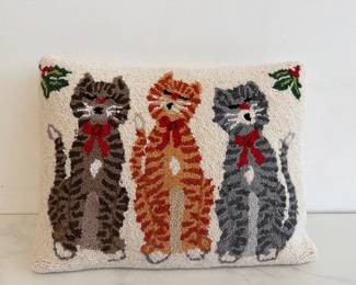 Lot 6170  Christmas Caroling Cats Punch Needle Wool Throw Pillow