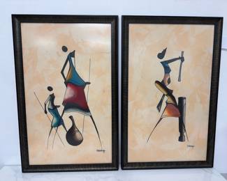 Lot 6303  M. Nsubuga Signed African Paintings on Cloth Art