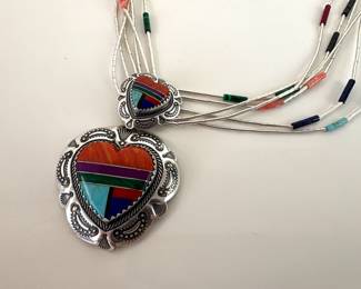 Lot 6144  Carolyn Pollack QT Sterling Silver Stone Inlay Heart Necklace