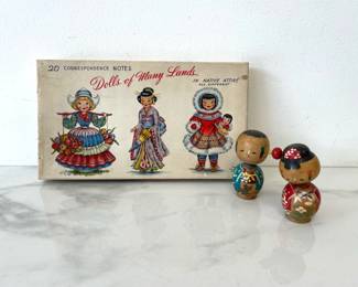Lot 6422  Vintage Hand Painted Japanese Kokeshi Dolls Dolls of Many Lands Note Cards