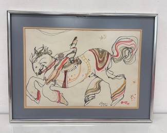 Lot 6278  Marcelo Arce Signed  La Primavera  Horse Rider  Marker on Paper Art