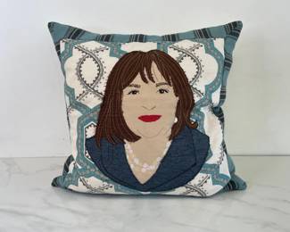 Lot 6051  Sarah Wiley Textile Art Ina Gardner Portrait Throw Pillow  Stitch Signed
