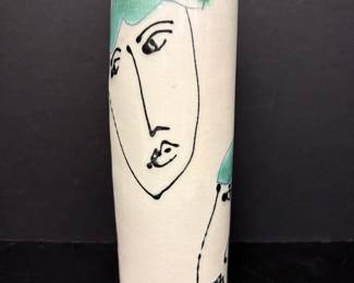 Lot 6275  Abstract Faces  Artist Signed Pottery Vase