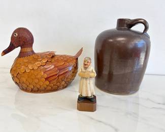 Lot 6217  Vintage Duck Basket Toriart Carved Doctor Figure Stoneware Jug
