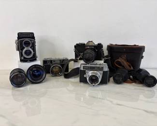 Lot 6476  Vintage Film Cameras  Yashica Kodak GAF Mamiya Lenses Binoculars