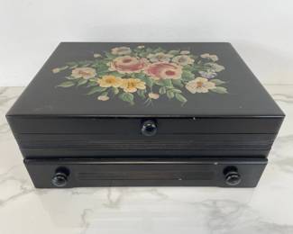 Lot 6316  Vintage Floral Painted Flatware Storage Box