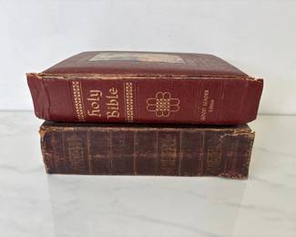 Lot 6439  Antique Leather Bound Family Bible Vintage Leather Bound Holy Bible Book