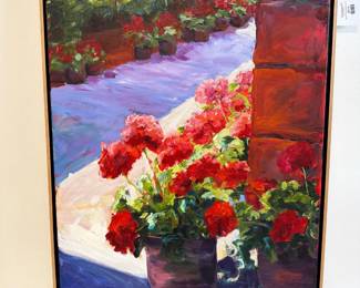 Lot 6214  Geraniums for Sale Floral Art  Susan B. Hecht Signed Acrylic on Linen Painting