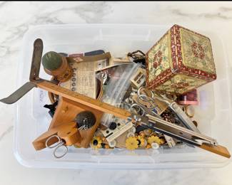 Lot 6485  Vintage Sewing Notions Wiss Keen Edge Scissors Buttons Etc