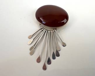 Lot 6137  AIS Sterling Silver Oval Carnelian Brooch Pendant