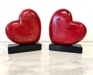 Lot 6521  Vintage Red Alabaster Heart Shaped Bookends