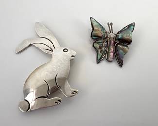 Lot 6135  Raquel Hurley Taxco Mexican Sterling Silver Brooches Pins