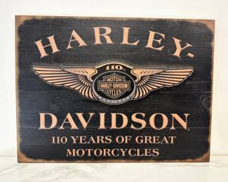 Lot 6131  Harley Davidson 110th Anniversary Wooden Wall Sign Art