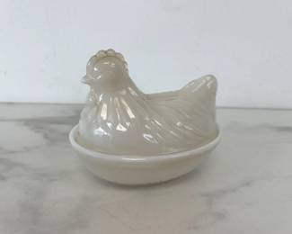 Lot 6317  Vintage White Milk Glass Hen on Nest Dish