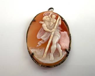 Lot 6143  Hand Carved Shell Cameo Pendant  St. John the Baptist Young Jesus