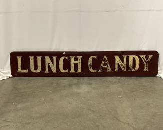Lot 1512  Large 5ft Vintage Metal LUNCH CANDY Sign