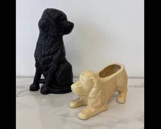 Lot 6527  Cast Iron Dog Door Stopper Cocker Spaniel USA Ceramic Pottery Planter