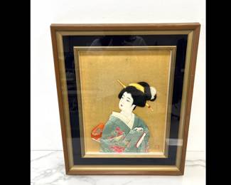 Lot 6296  Vintage Japanese Geisha Mixed Media Shadow Box Fabric Art