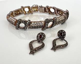 Lot 6120  Sterling Silver Marcasite Bracelet Earrings